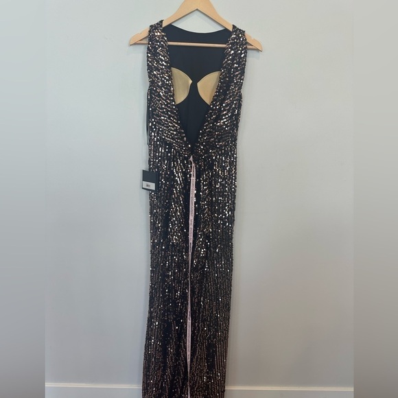 Mac Duggal Cowl Back Boat Neck Sequin Gown - Picture 5 of 8